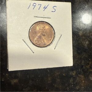 1974 S Proof Lincoln Memorial Cent Penny no Marc, rare, uncirculated
